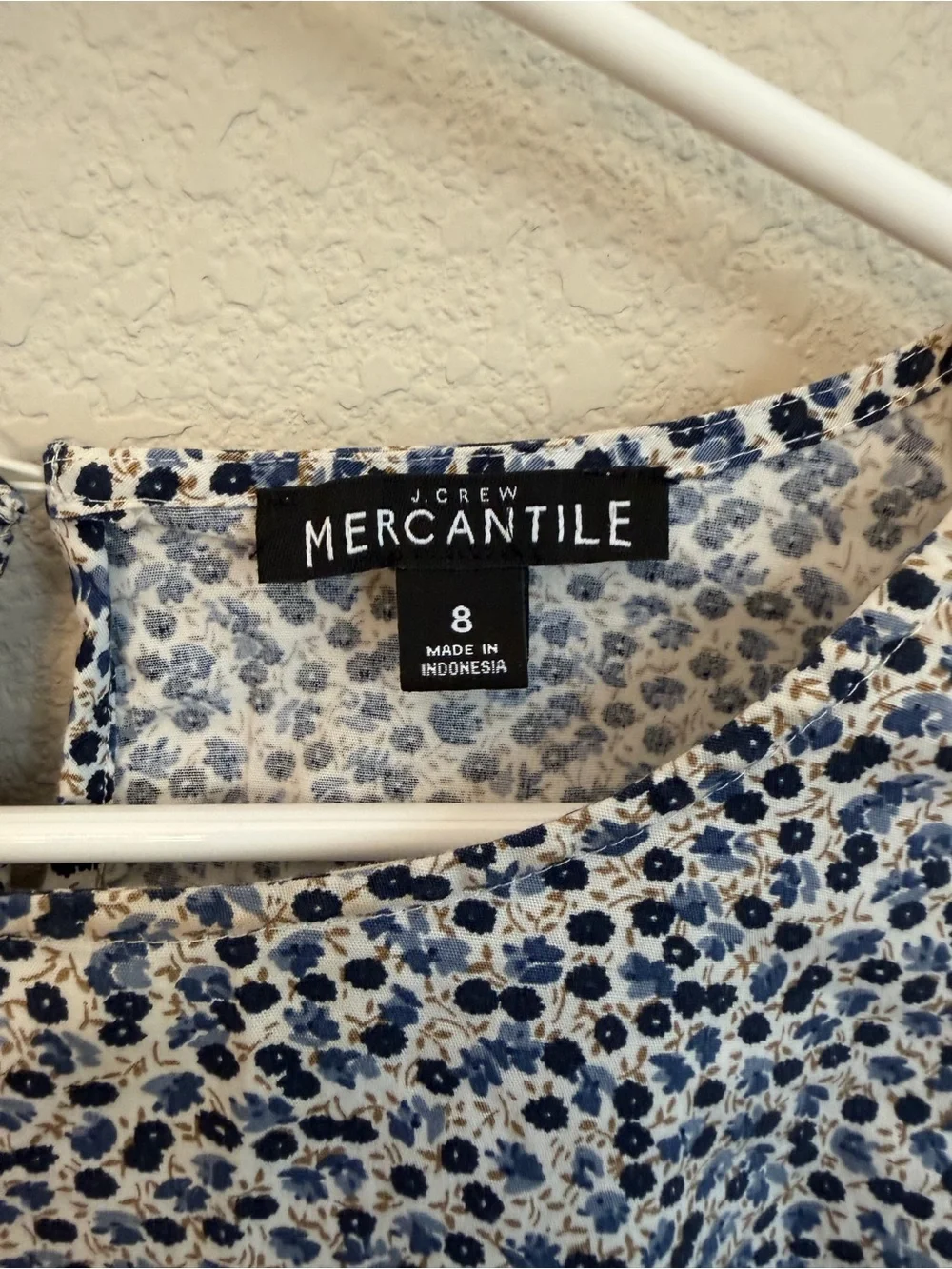 J. Crew Blue and White Ditsy floral Tiered Bell Sleeve Blouse Sz 8